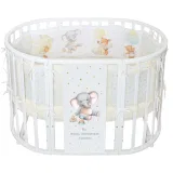 INDIGO Кровать детская Baby Sleep 7в1 (круг/овал, манеж, 2 кресла, стол) массив березы, МДФ, ПВХ (белый Слоник)