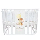 INDIGO Кровать детская Baby Sleep 7в1 (круг/овал, манеж, 2 кресла, стол) массив березы, МДФ, ПВХ (белый Лисичка)