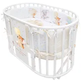 INDIGO Кровать детская Baby Sleep 7в1 (круг/овал, манеж, 2 кресла, стол) массив березы, МДФ, ПВХ (белый Лисичка)