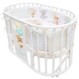 INDIGO Кровать детская Baby Sleep 7в1 (круг/овал, манеж, 2 кресла, стол) массив березы, МДФ, ПВХ (белый Мишка)