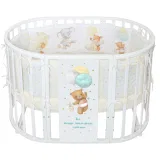 INDIGO Кровать детская Baby Sleep 7в1 (круг/овал, манеж, 2 кресла, стол) массив березы, МДФ, ПВХ (белый Мишка)