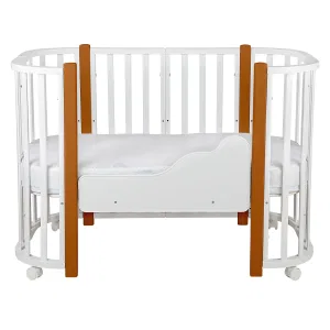 INDIGO Кровать детская Baby Lux 3 в 1 (кровать, манеж, диван) массив березы, МДФ (белый-натуральные стойки) INDIGO Кровать детская Baby Lux 3 в 1 (кровать, манеж, диван) массив березы, МДФ (белый-натуральные стойки)