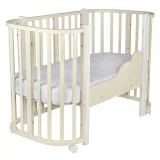 INDIGO Кровать детская Baby Lux 3 в 1 (кровать, манеж, диван) массив березы, МДФ (слоновая кость-белые стойки)