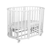 INDIGO Кровать детская Born 7в1 с поперечным маятником (круг/овал, манеж, 2 кресла, стол) массив (белый-белый NEW)