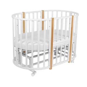 INDIGO Кровать детская Born 7в1 с поперечным маятником (круг/овал, манеж, 2 кресла, стол) массив (белый-натуральный NEW) INDIGO Кровать детская Born 7в1 с поперечным маятником (круг/овал, манеж, 2 кресла, стол) массив (белый-натуральный NEW)