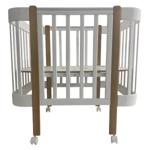 INDIGO Кровать детская Italiano Baby (ложе 70х90 и 70х140, продольный маятник + колеса) массив бер (белый-натуральный) INDIGO Кровать детская Italiano Baby (ложе 70х90 и 70х140, продольный маятник + колеса) массив бер (белый-натуральный)