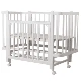 INDIGO Кровать детская Bella (ложе 120х60, закругленные углы, продольный маятник + колеса) массив б (белый-белый)