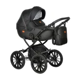 INDIGO Коляска PORTO Classic 14 (Po 08 (черная кожа + черный узор)