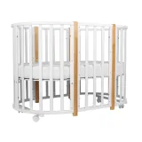 Кровать детская Indigo Born 7в1 (круг/овал, манеж, 2 кресла, стол) массив березы, МДФ (белый-натуральный)