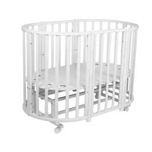 Кровать детская Indigo Born 7в1 с поперечным маятником (круг/овал, манеж, 2 кресла, стол) массив (белый-белый) Кровать детская Indigo Born 7в1 с поперечным маятником (круг/овал, манеж, 2 кресла, стол) массив (белый-белый)