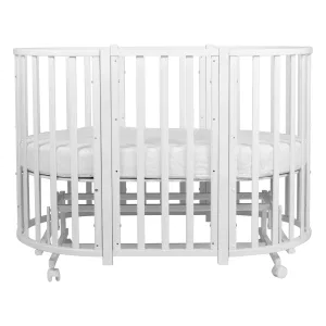 Кровать детская Indigo Born 7в1 с поперечным маятником (круг/овал, манеж, 2 кресла, стол) массив (белый-белый) Кровать детская Indigo Born 7в1 с поперечным маятником (круг/овал, манеж, 2 кресла, стол) массив (белый-белый)
