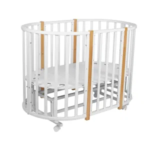Кровать детская Indigo Born 7в1 с поперечным маятником (круг/овал, манеж, 2 кресла, стол) массив (белый-натуральный) Кровать детская Indigo Born 7в1 с поперечным маятником (круг/овал, манеж, 2 кресла, стол) массив (белый-натуральный)