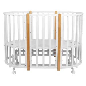 Кровать детская Indigo Born 7в1 с поперечным маятником (круг/овал, манеж, 2 кресла, стол) массив (белый-натуральный) Кровать детская Indigo Born 7в1 с поперечным маятником (круг/овал, манеж, 2 кресла, стол) массив (белый-натуральный)