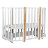 Кровать детская Indigo Born 7в1 с поперечным маятником (круг/овал, манеж, 2 кресла, стол) массив (белый-натуральный)