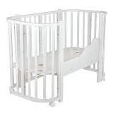 *Кровать детская Indigo Baby Lux 3 в 1 (кровать, манеж, диван) массив березы, МДФ (белый-белые стойки)