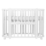 *Кровать детская Indigo Baby Lux 3 в 1 (кровать, манеж, диван) массив березы, МДФ (белый-белые стойки)