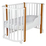 *Кровать детская Indigo Baby Lux 3 в 1 (кровать, манеж, диван) массив березы, МДФ (белый-натуральные стойки)